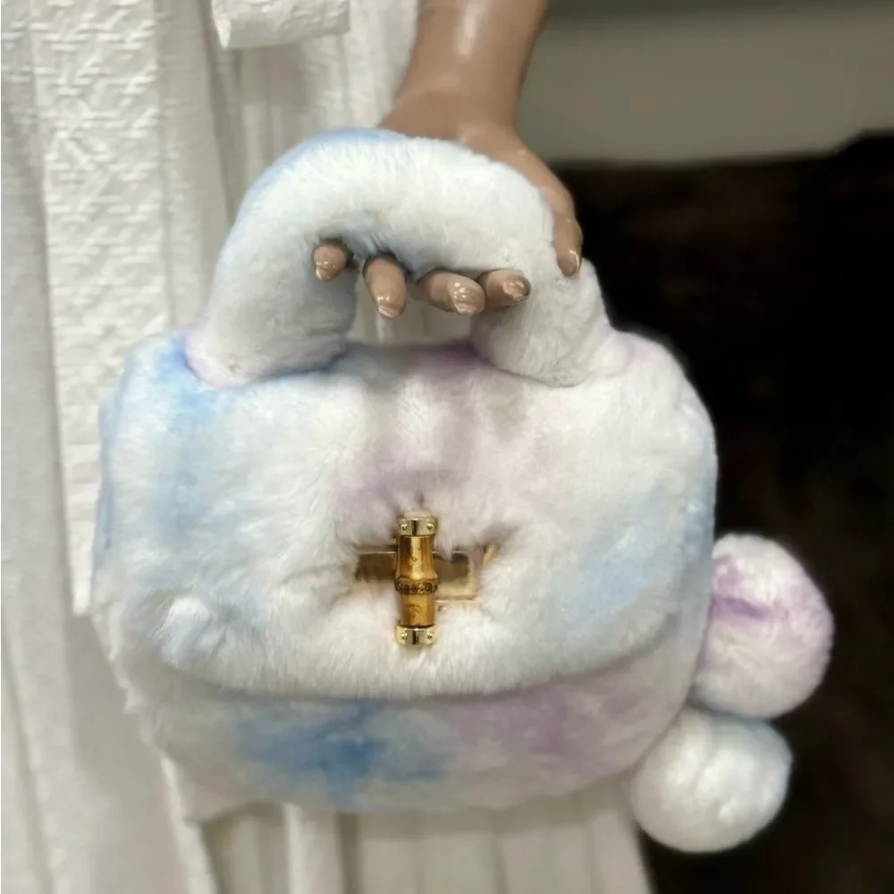 Stunning Real Rex Rabbit Fur Handmade Top Handle Bag &  Fur Balls Bag Charm